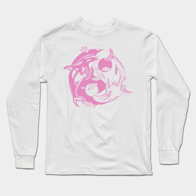 Light Pink Balanced Orca Whales Long Sleeve T-Shirt by kenallouis